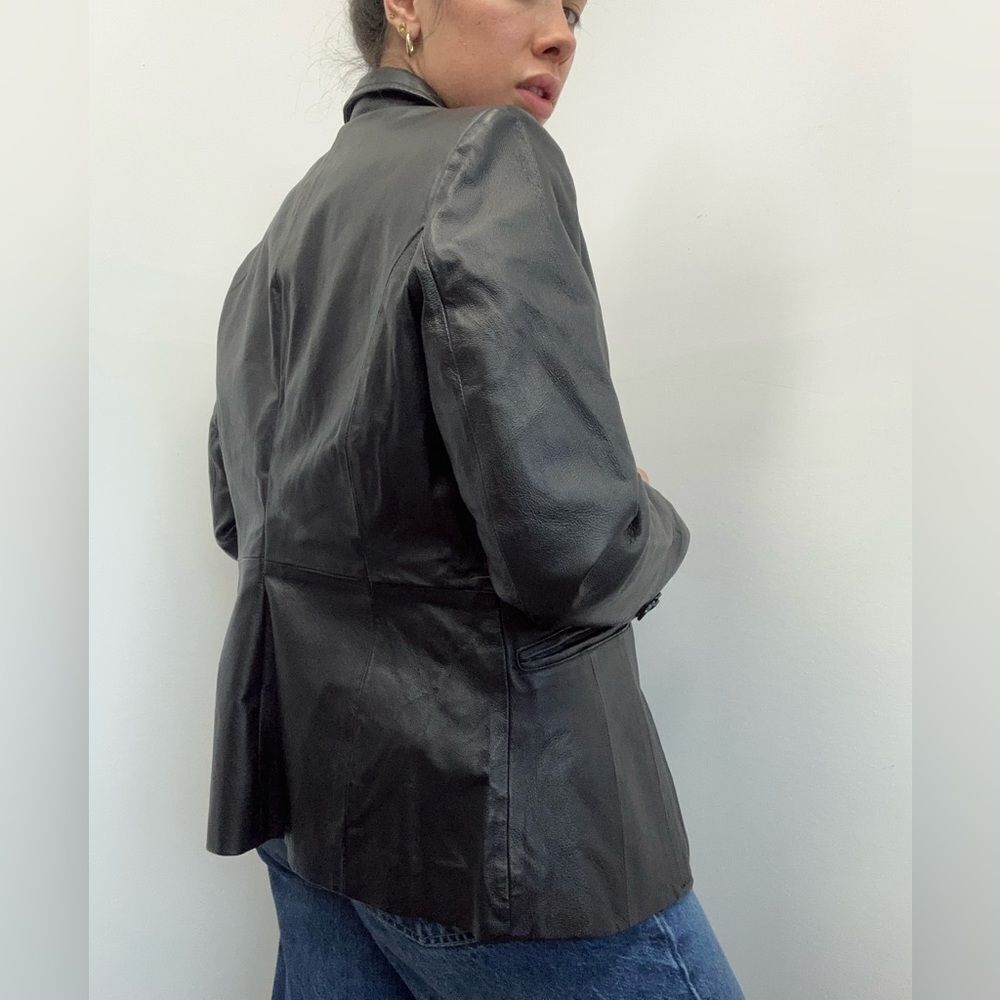 Vintage Y2K Metrostyle Black Leather Blazer Jacket Collared Size S - Picture 2 of 9